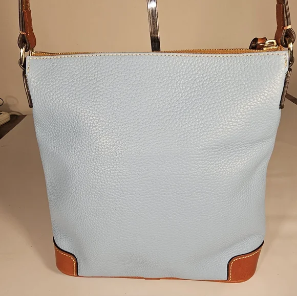 Dooney & Bourke Sky Blue and Tan Pebbled Leather Crossbody Bag - Picture 9 of 10